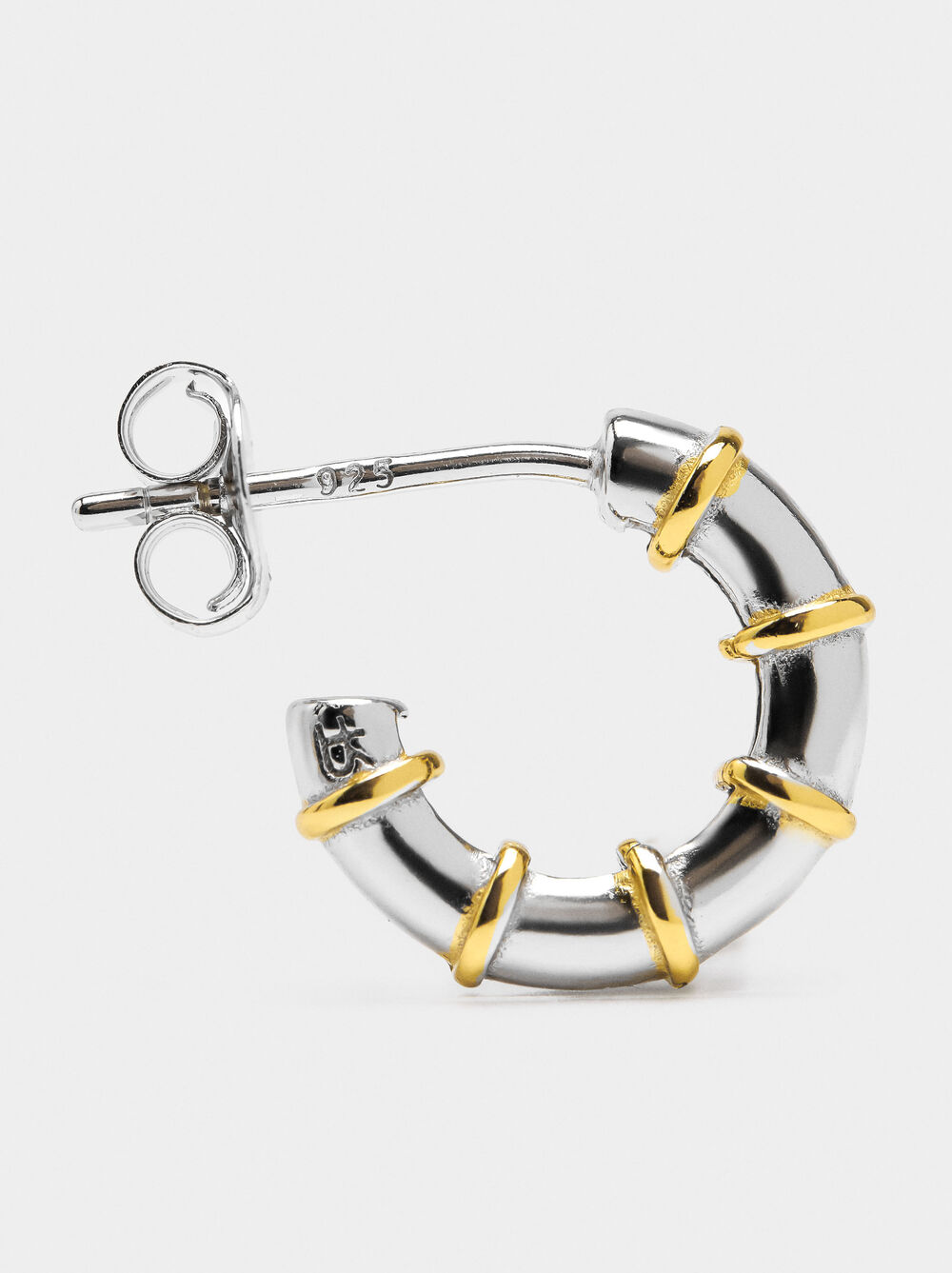 Segmented bicolor hoop earrings with 925 sterling silver