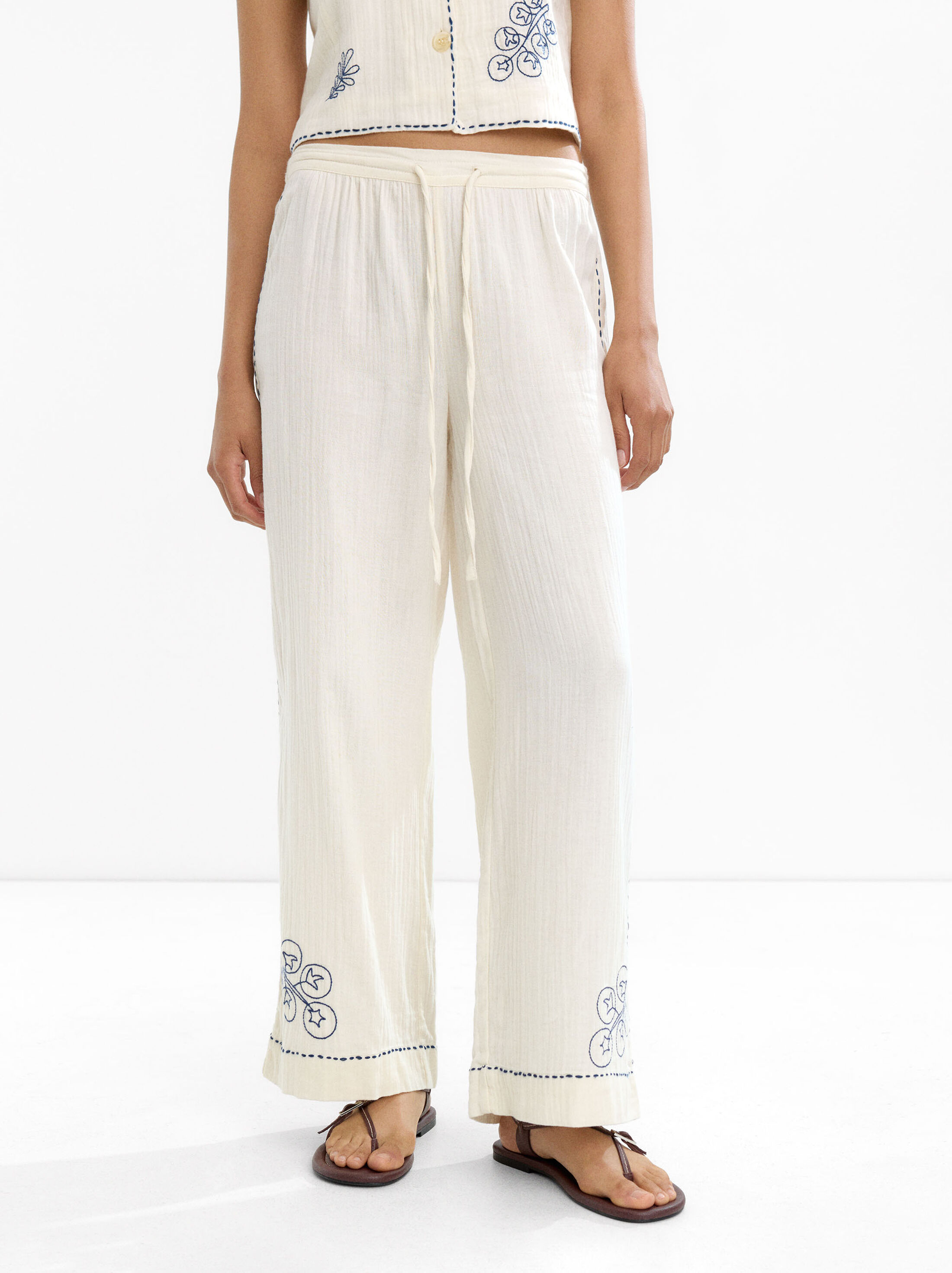 100% cotton trousers with embroidery  image number 1.0
