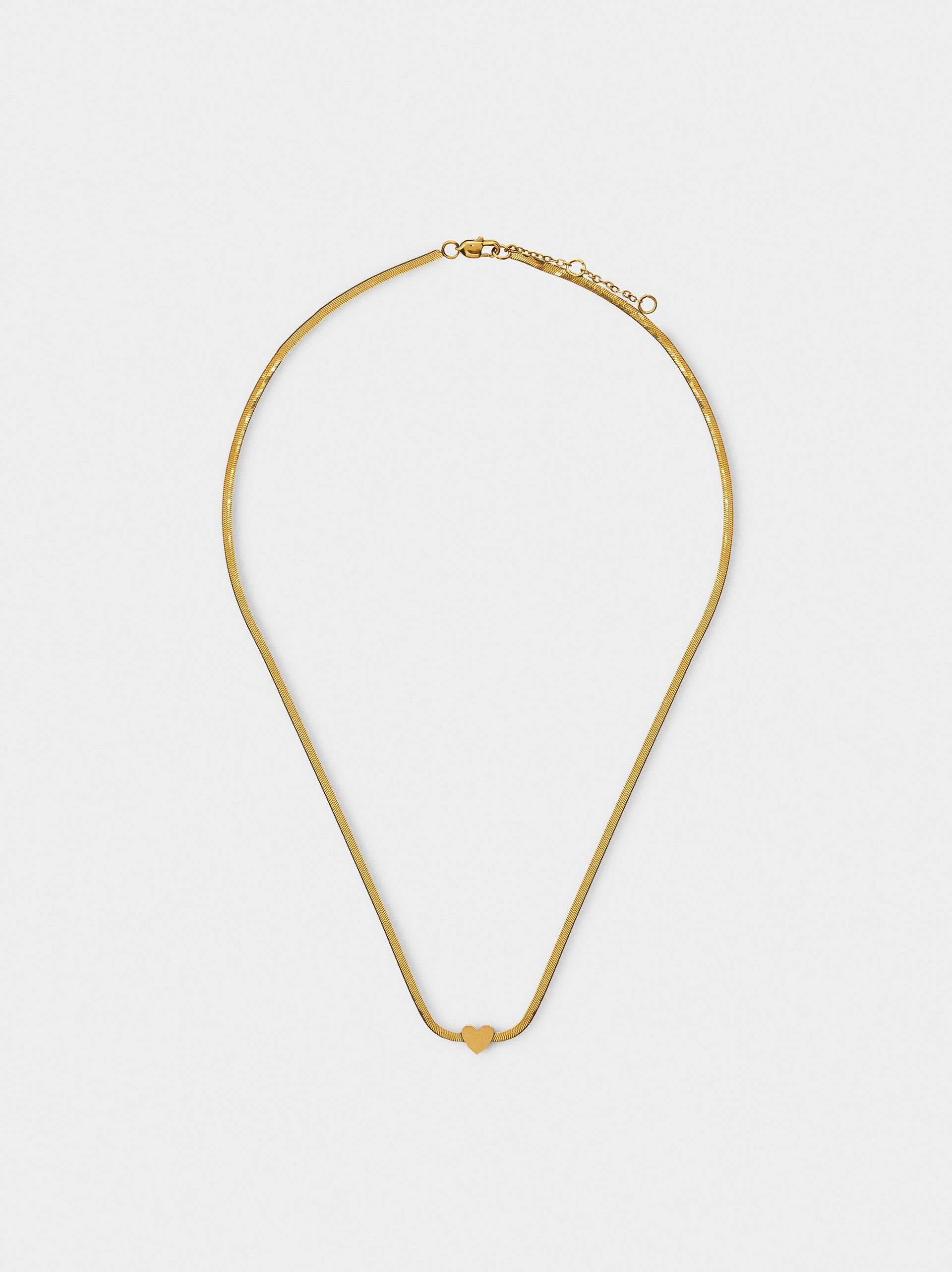 Snake chain necklace with heart - stainless steel image number 2.0
