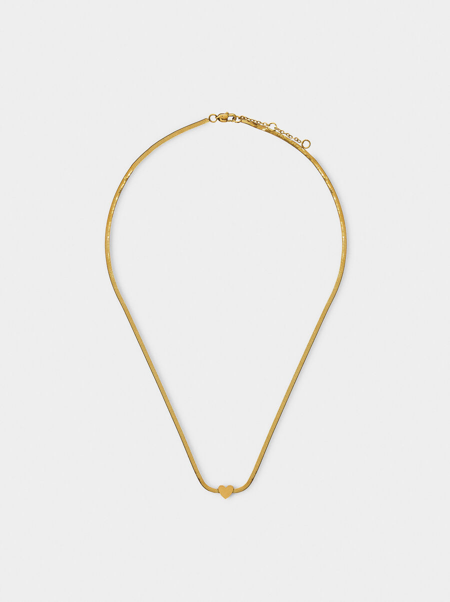 Snake chain necklace with heart - stainless steel