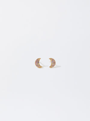 925 Silver Moon And Zirconia Earrings
