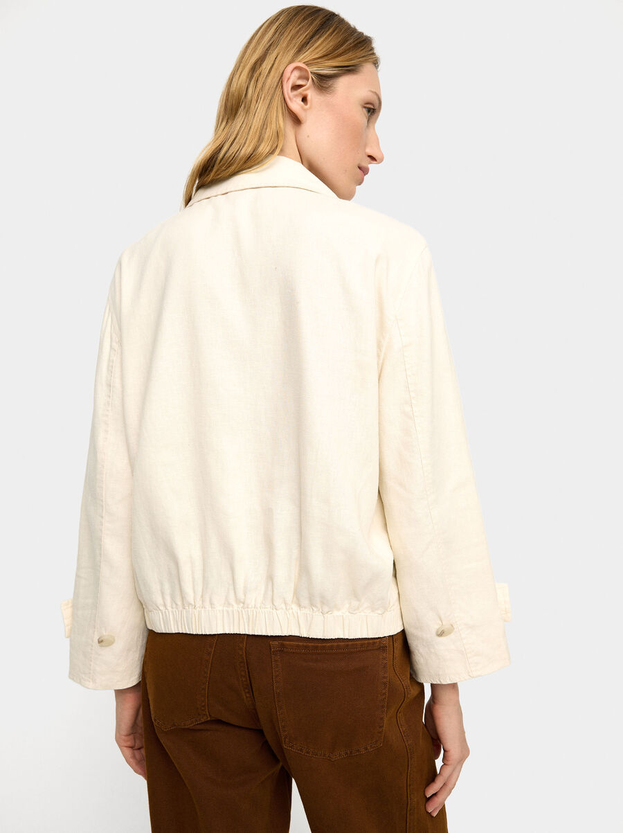 Short trench coat with linen blend