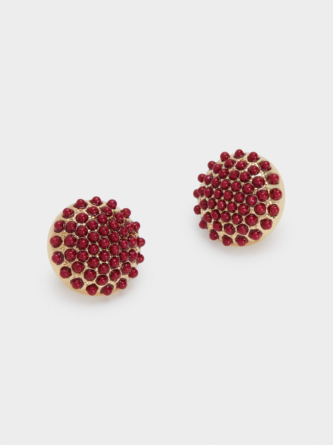 Short Earrings With Beads, Bordeaux, hi-res