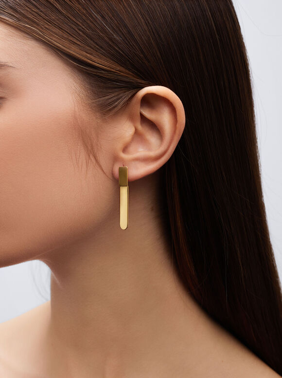 Golden Stainless Steel Earrings, Golden, hi-res