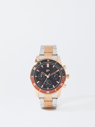 Stainless Steel Watch With Contrast Case, _RG, hi-res