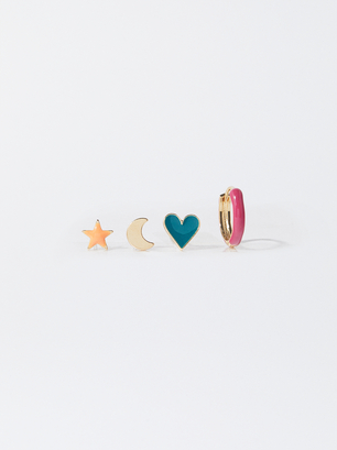 Set Of Enamel Earrings, Multicolor, hi-res