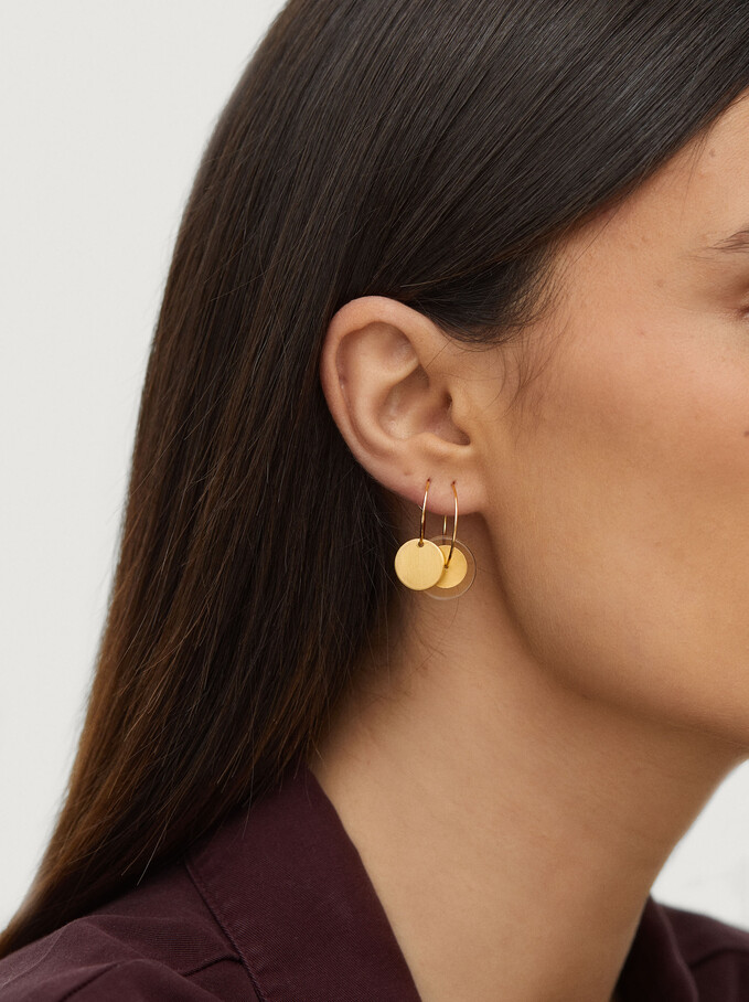 Set Of Golden Hoop Earrings With Resin, Golden, hi-res