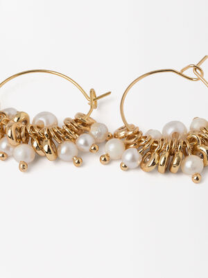 Golden Hoops With Pearls