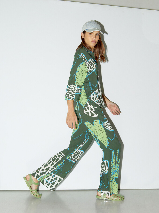 Straight Printed Pants, Multicolor, hi-res