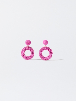 Earrings With Beads, Fuchsia, hi-res