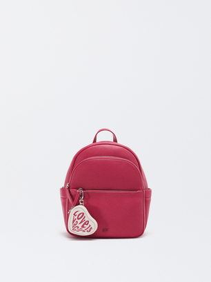 Backpack With Heart Pendant, Fuchsia, hi-res
