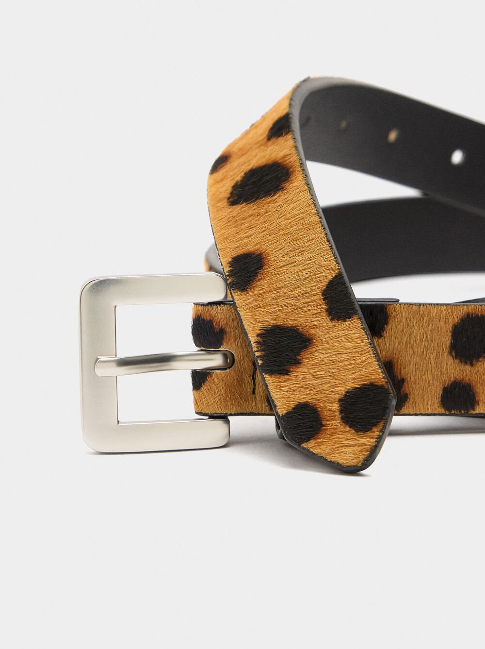 Leather belt with animal print