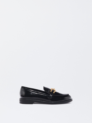 Flat Buckle Moccasin, Black, hi-res