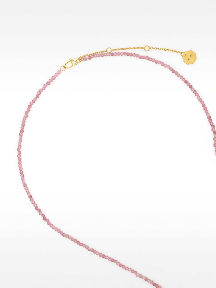 Stone bead necklace with freshwater pearl - sterling silver 925