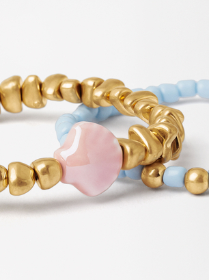 Set Of Gold Bracelets, Pink, hi-res