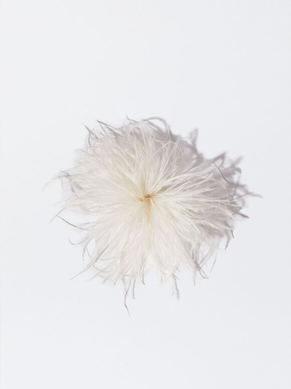Feather Brooch, White, hi-res