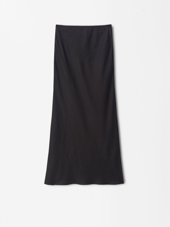 Midi Skirt With Elastic Waistband, Black, hi-res