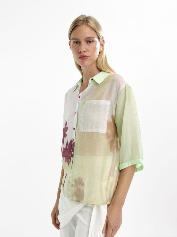 Semi-transparent shirt with palm print