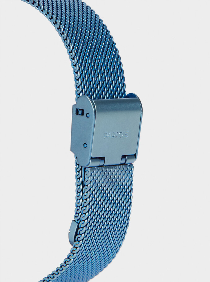Watch With Metallic Strap, Blue, hi-res