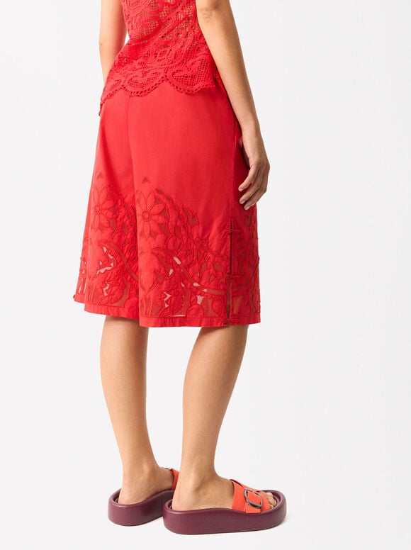 Online Exclusive - Embroidered Bermuda Shorts, Red, hi-res