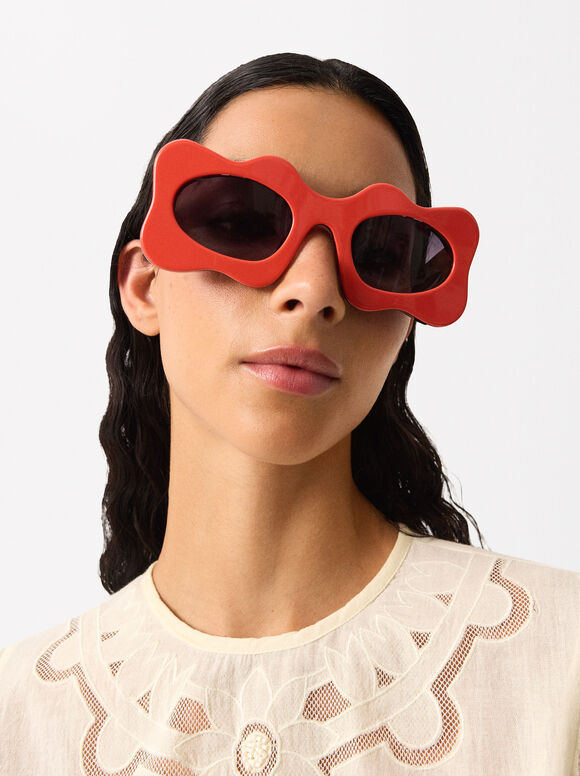 Quadratische Sonnenbrille Aus Acetat, Rot, hi-res