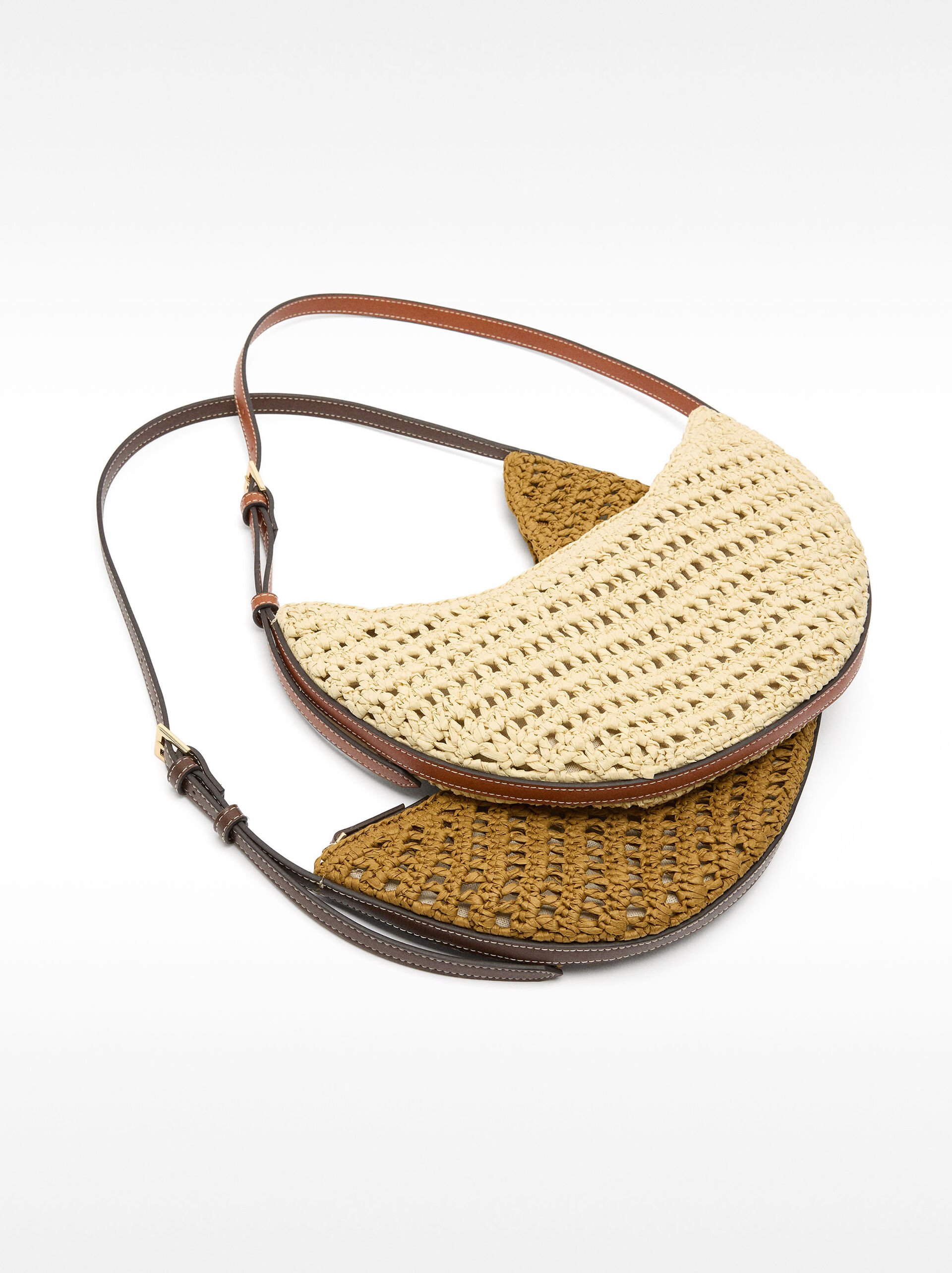 Straw-effect hobo shoulder bag image number 4.0