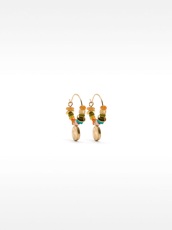 Hoop earrings with stones and a medal