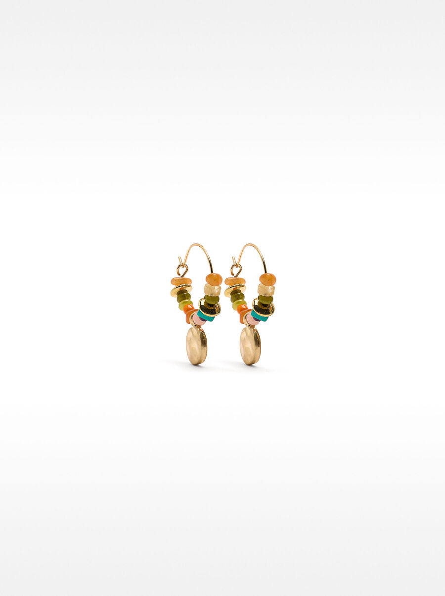 Hoop earrings with stones and a medal