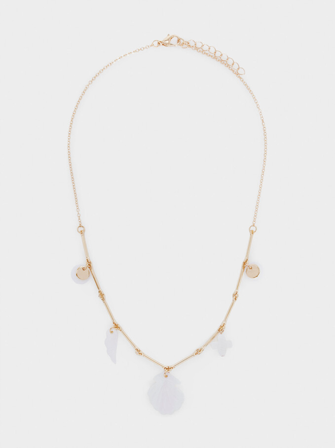 Short Necklace With Shell And Charms, Golden, hi-res