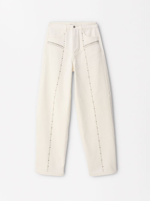 Pantaloni In Cotone Con Borchie