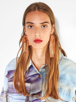 Online Exclusive - Mesh Bow Earrings, Orange, hi-res