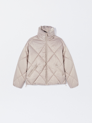 Padded Jacket With High Neck, Silver, hi-res