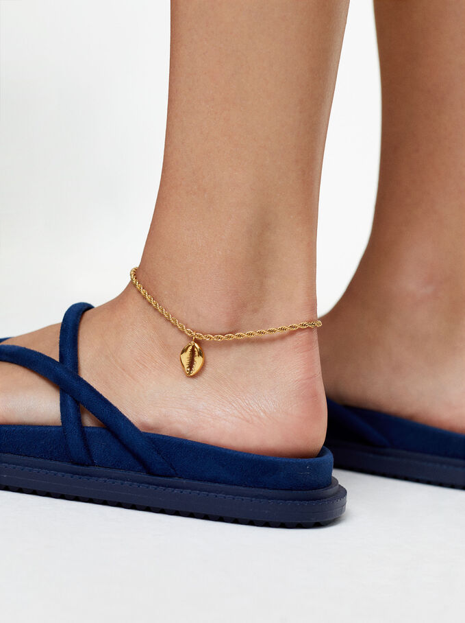 Stainless Steel Anklet Bracelet With Shell, Golden, hi-res