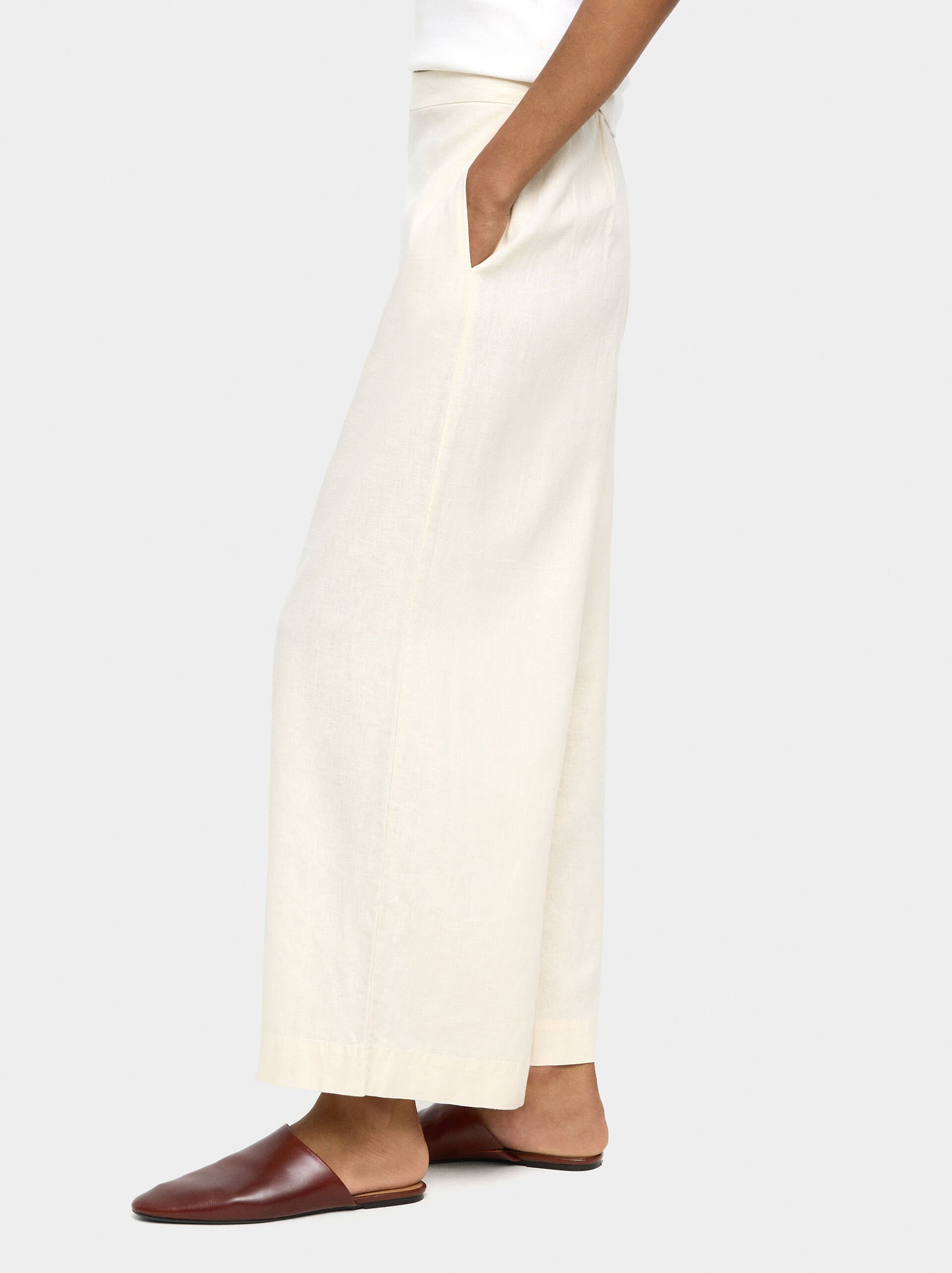 Pantalon wide leg en lin image number 2.0