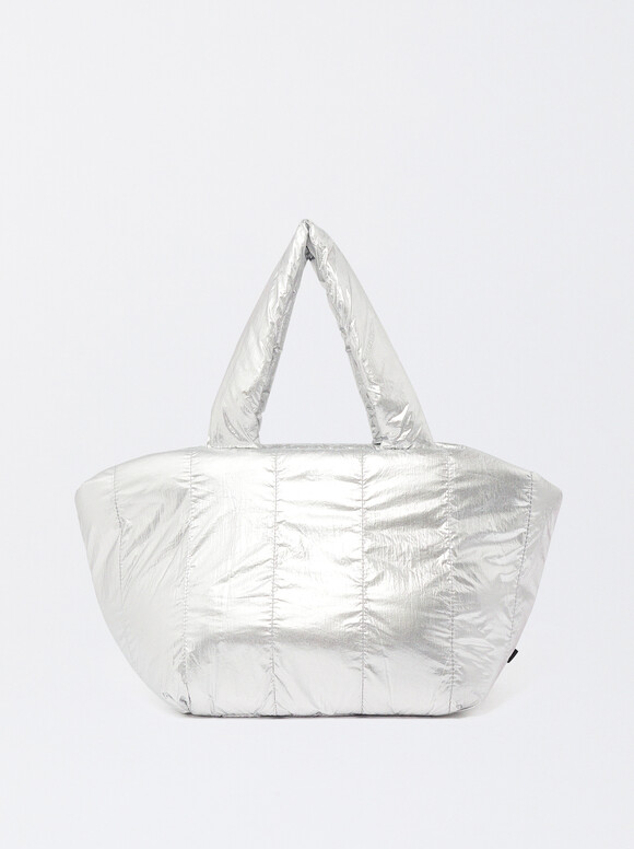 Metallic Shopper Bag, Silver, hi-res