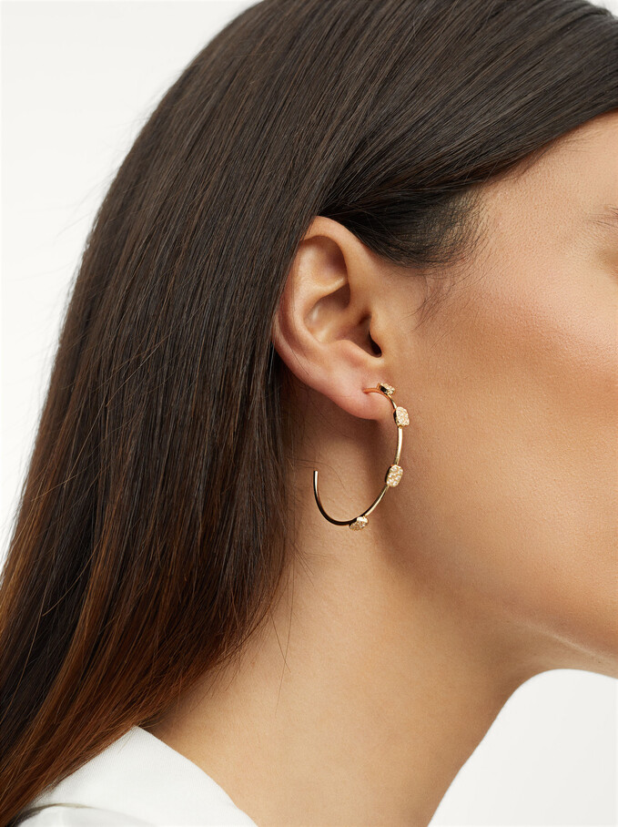 Hoop Earrings With Zirconia, Golden, hi-res