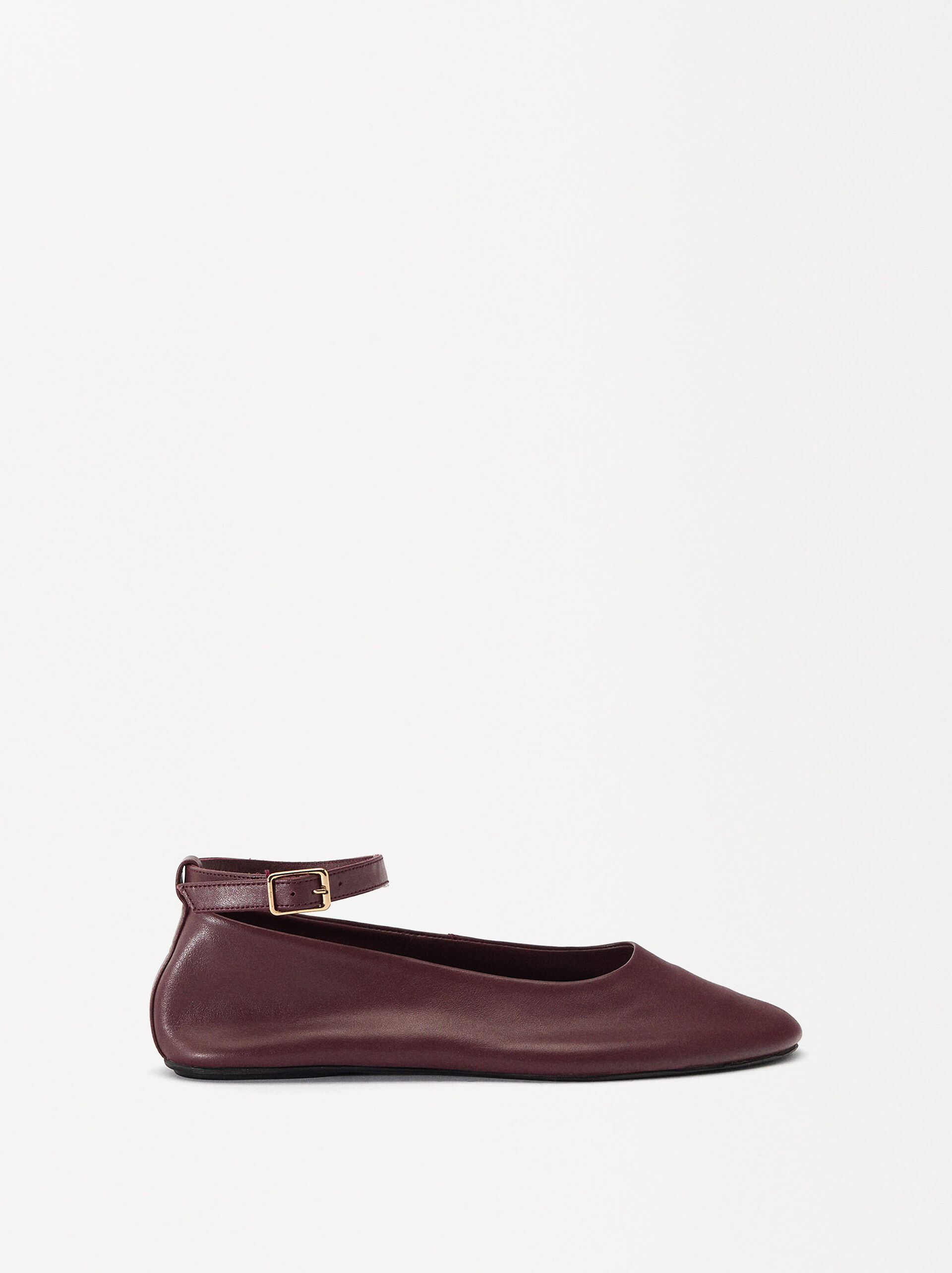 Ankle-strap leather ballet flats image number 3.0
