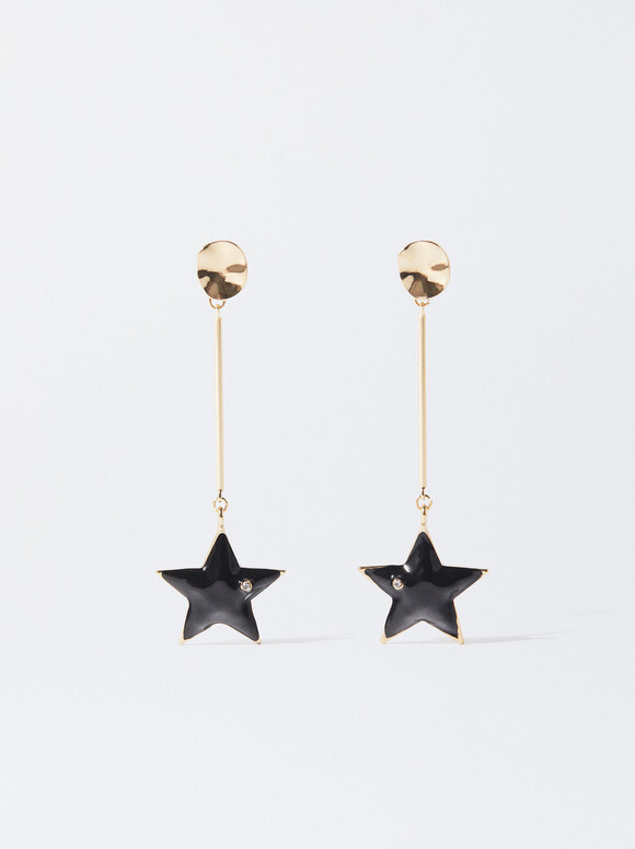 Golden Earrings With Star, Black, hi-res