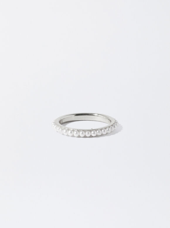 Ring With Faux Pearls, Silver, hi-res