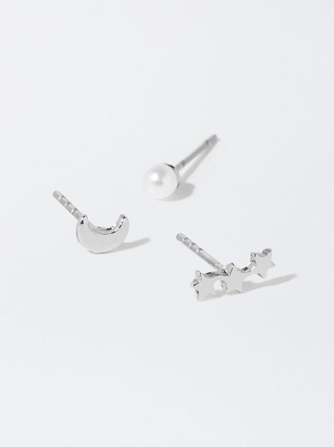 Set Of Earrings With Pearl And Charms