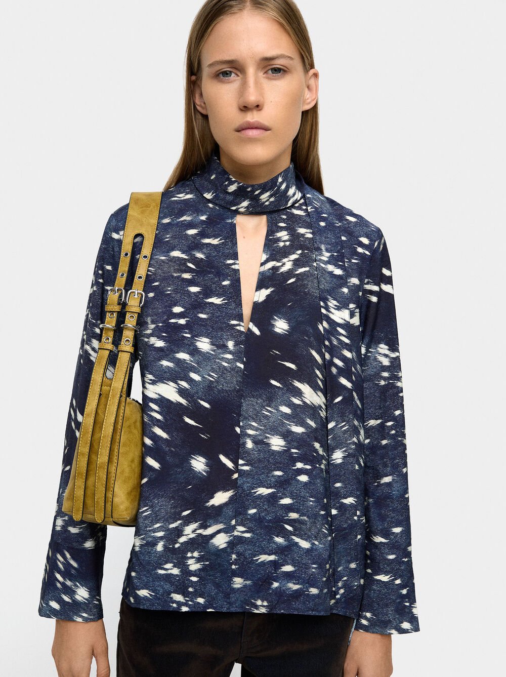 Long-sleeve animal print blouse