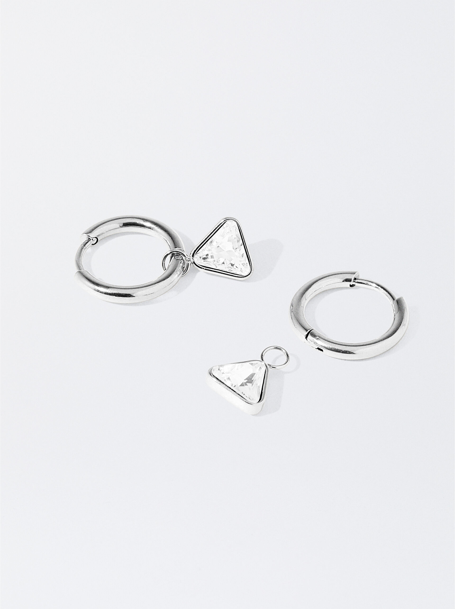 Stainless Steel Hoop Earrings With Crystals image number 2.0