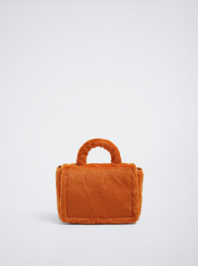 Faux Fur Handbag With Chain, Orange, hi-res