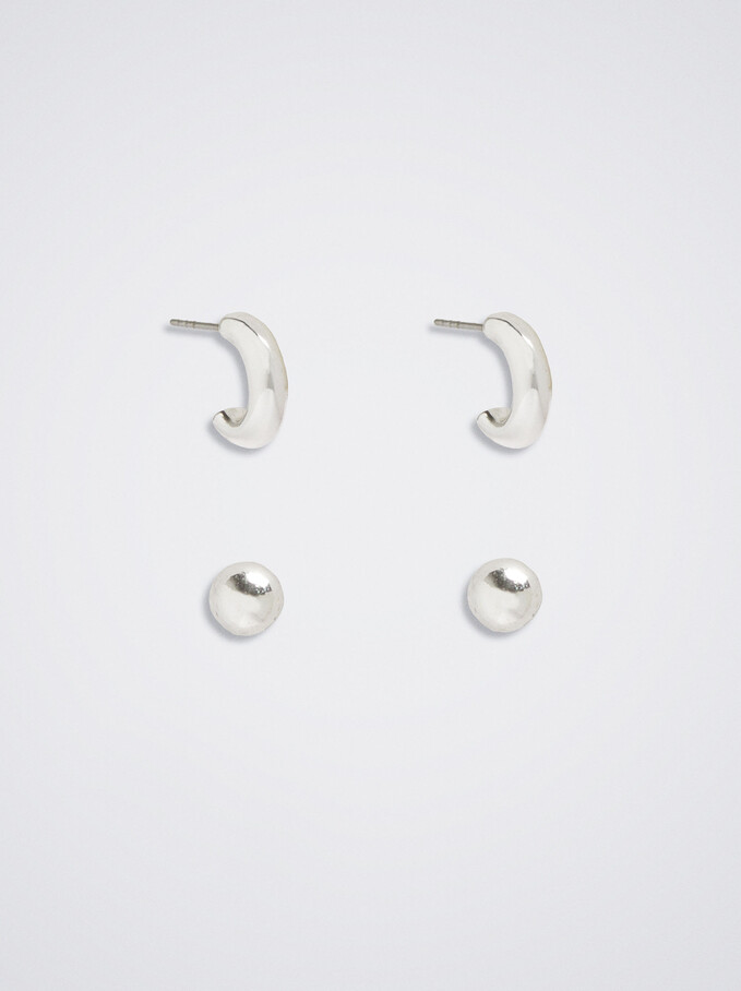Set Of  Silver Hoop Earrings, Silver, hi-res