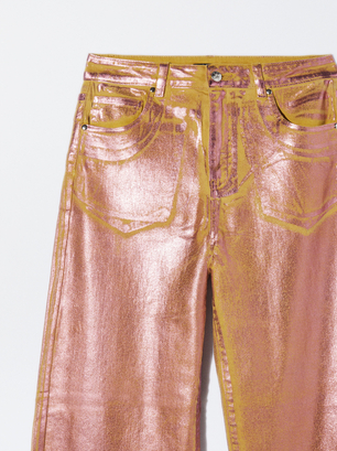 Jeans In Metallic-Optik, Gelb, hi-res