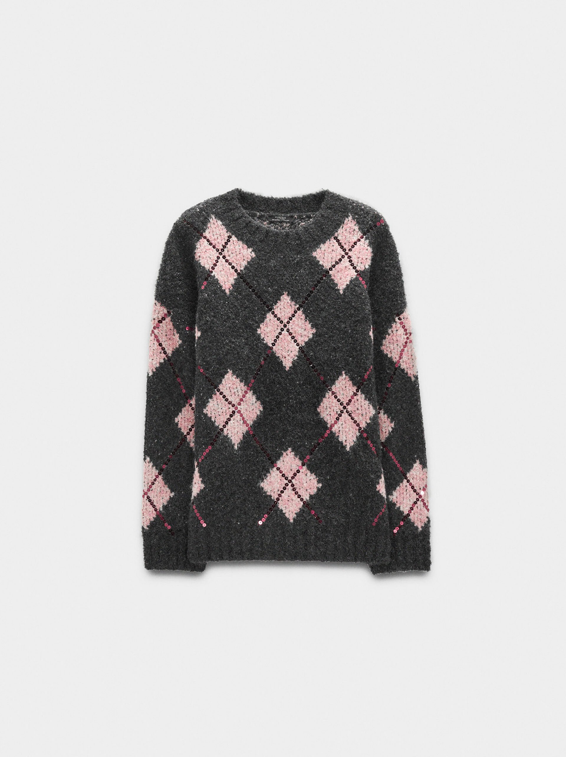 Knit sweater with printed diamonds image number 4.0