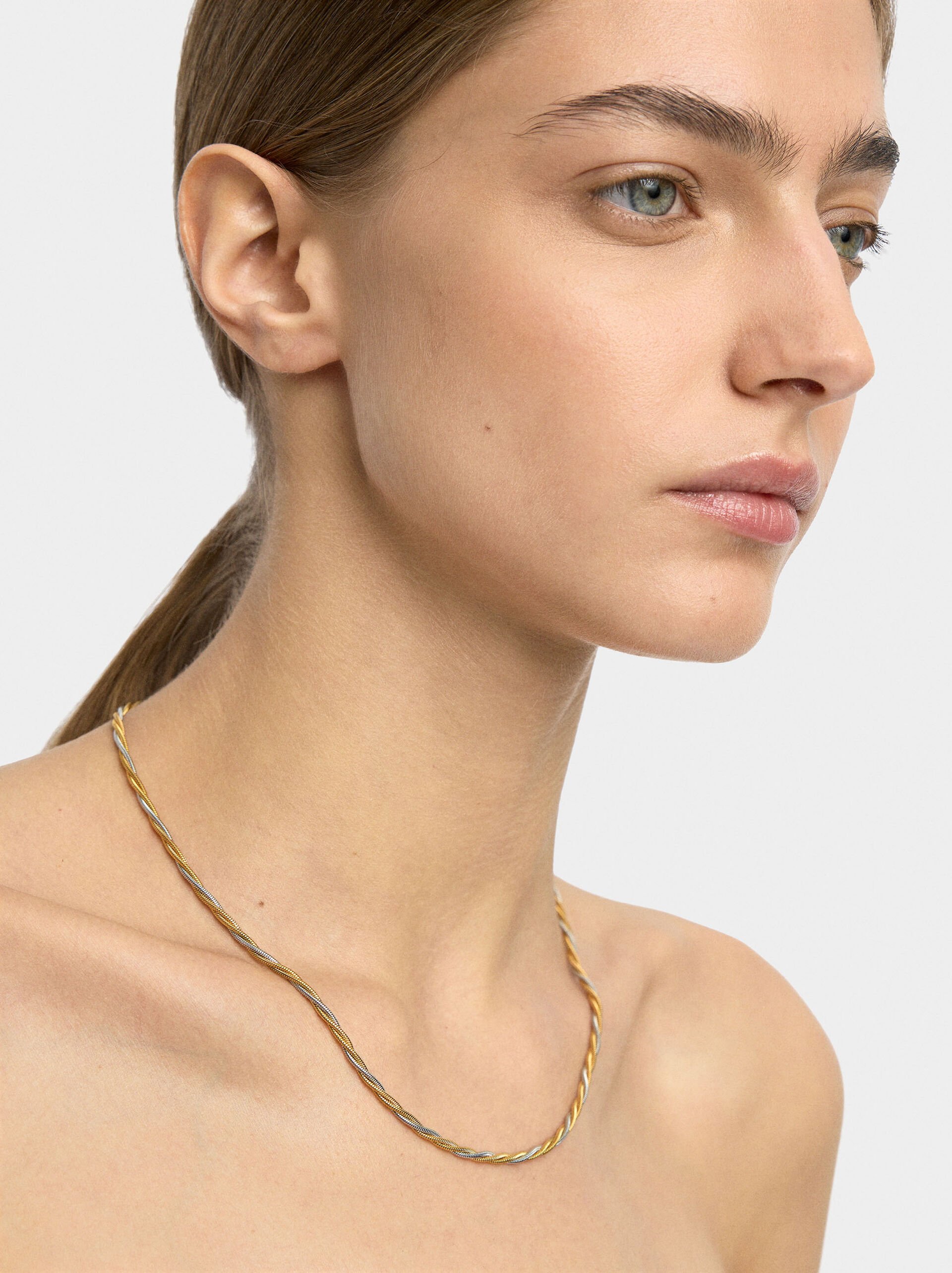 Bicolor intertwined necklace with stainless steel image number 1.0