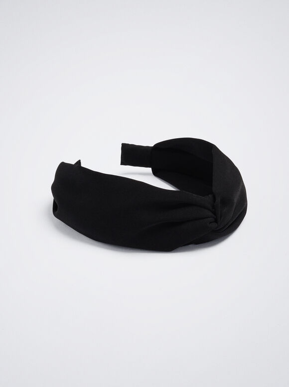 Wide Headband With Knot, Black, hi-res