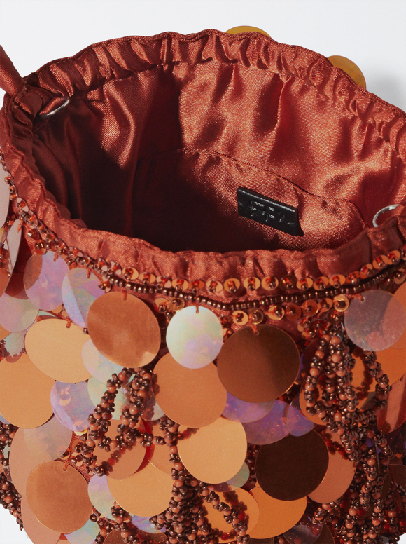 Party Handbag With Sequins, Orange, hi-res