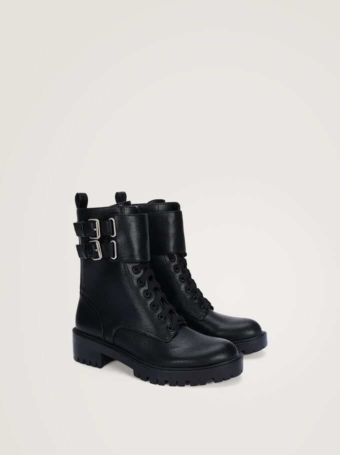 Military Boots With Buckles, Black, hi-res